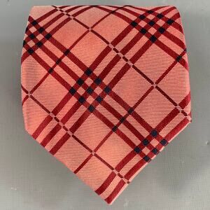 BURBERRY LONDON Red Black Iridescent Plaid Silk Tie